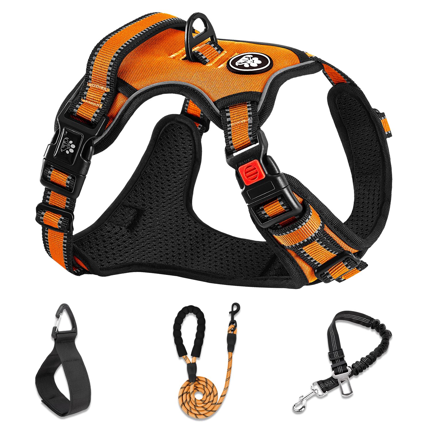 NESTROAD Orange Anti Pull Dog Vest Harness Size M for Medium Dogs of Neck 13~17" Chest 17-25", Front Clip No Pull Easy Control Dog Vest Harness and Lead Set for Walking Running with Reflective Handles