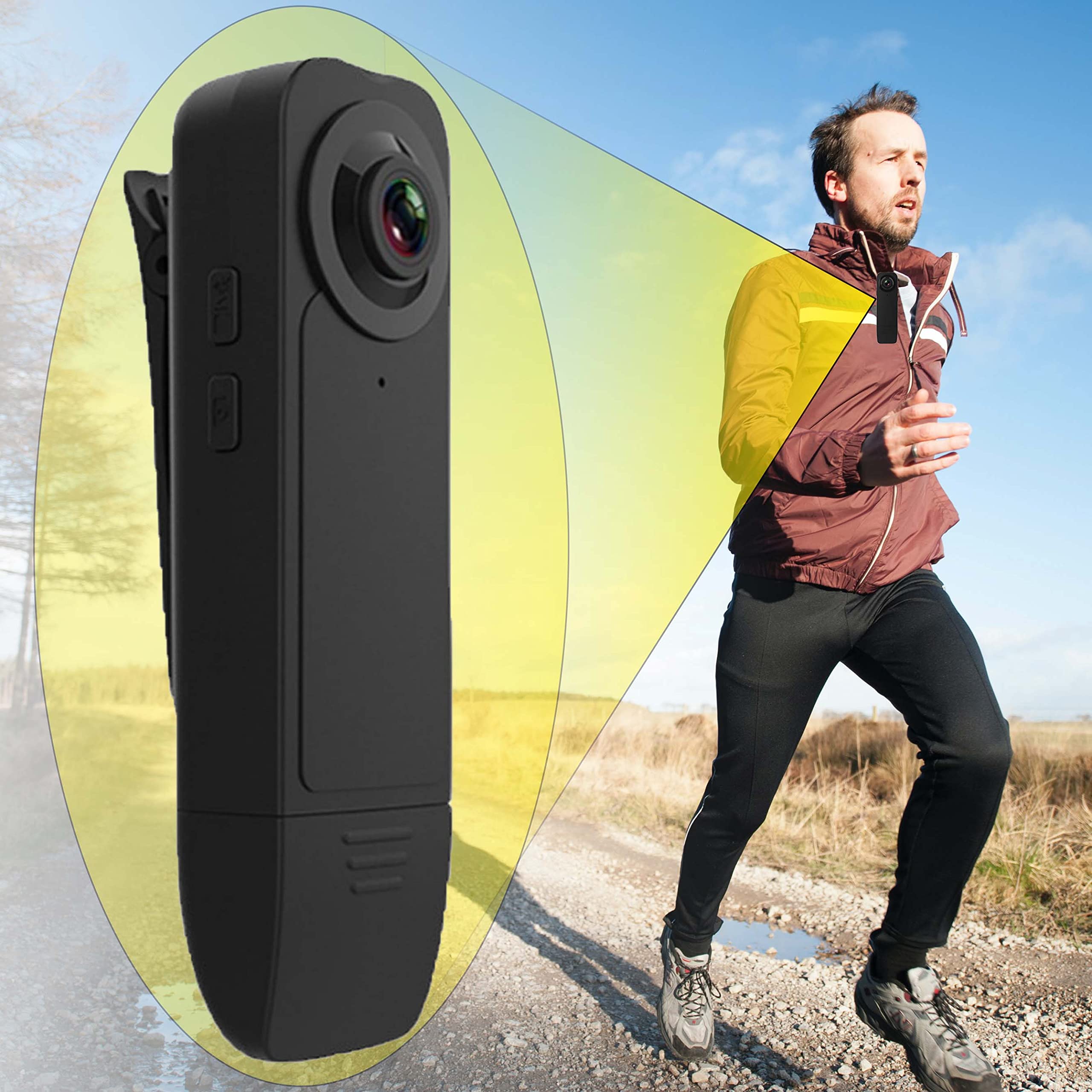 Recall Small Body Camera 64GB 1080P Full HD Mini Cam Body Wear Camera, Bike Cameras Cycling Video Recorder, Portable Pocket Cams with Back Clip, Video & Audio Recording, Motion Activated