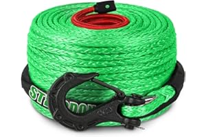 STEGODON Synthetic Winch Rope, 3/8" x100ft 23809LBS Dyneema Winch Rope 3/8 Heavy Duty Winch Cable with Protective Sleeve Forged Winch Hook for 4WD Off Road Vehicle Truck SUV (Green)