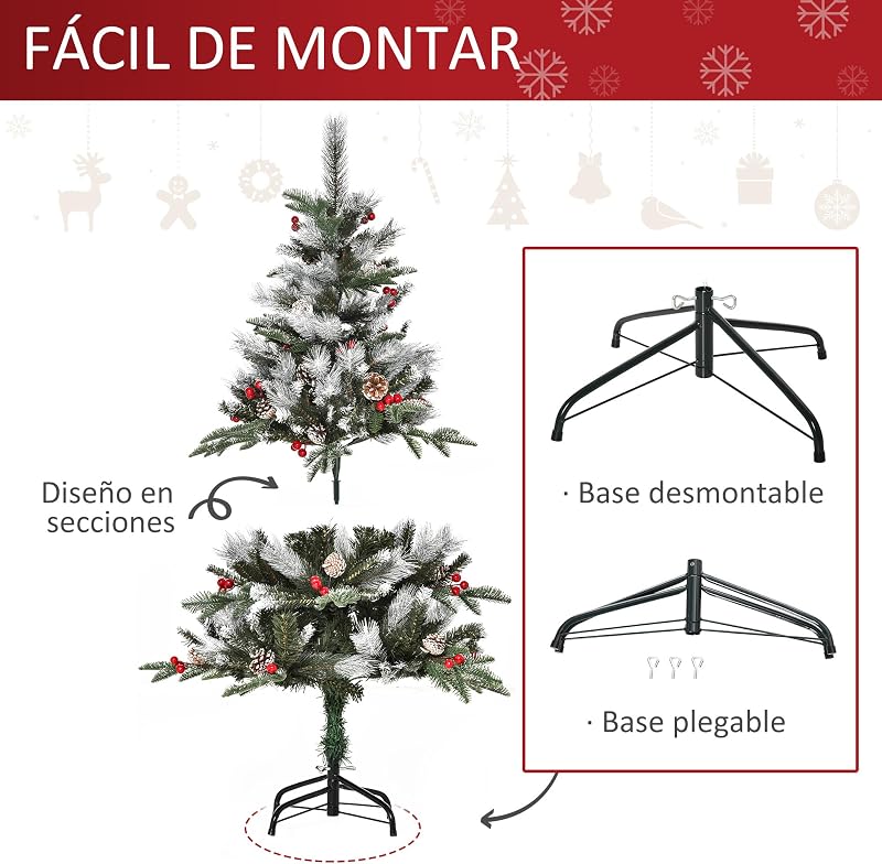 Árvore de Natal artificial 150 cm com 440 ramos, 39 pinhas verdes