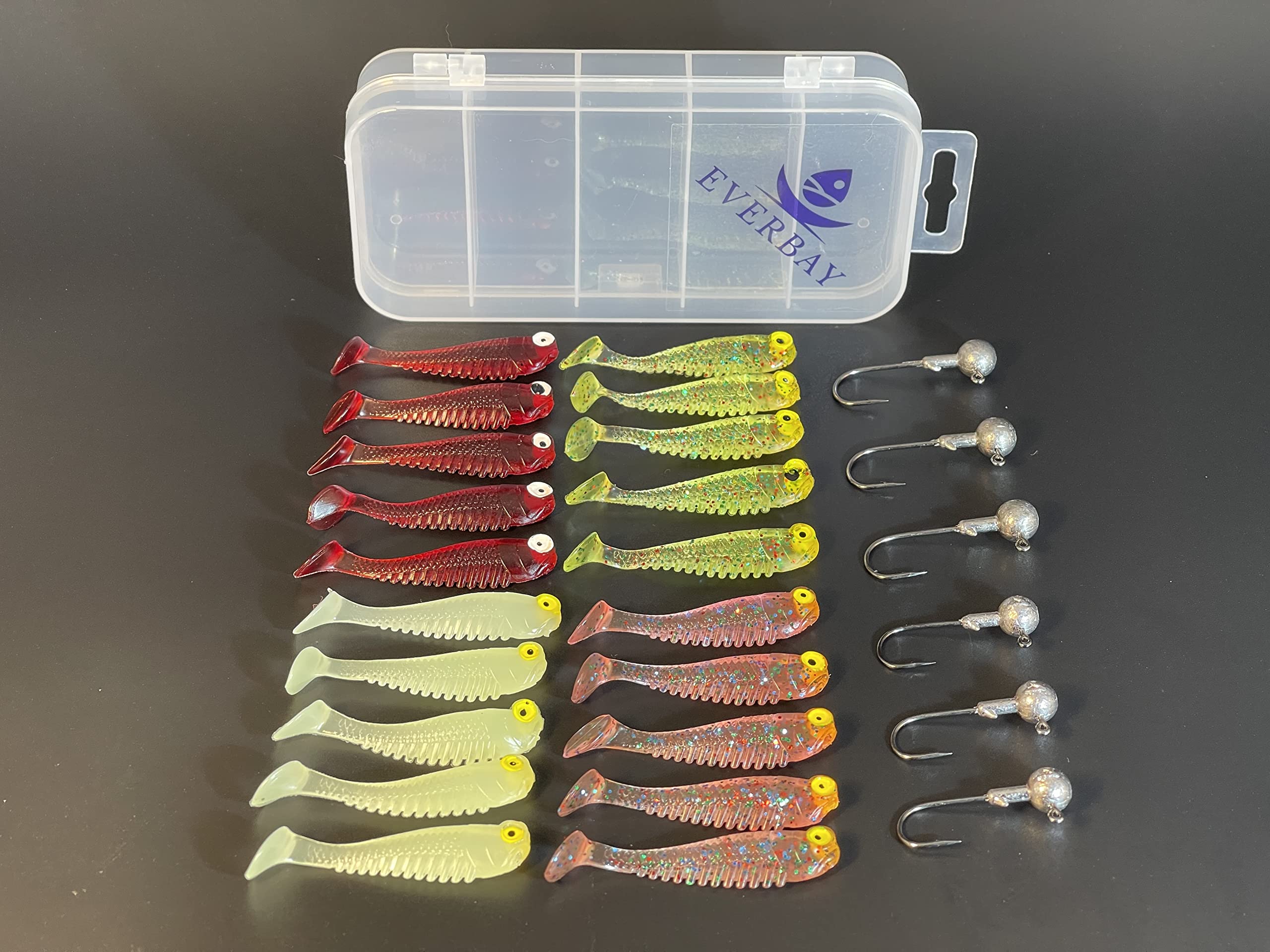 EVERBAY Fishing Soft Lures 5cm, Lures Jig Heads, Baits for Perch, Barbel, Chub, Pike, Zander, Catfish, Salmon, Trout Freshwater & Saltwater Fishing Accessories, Set/ 26pcs