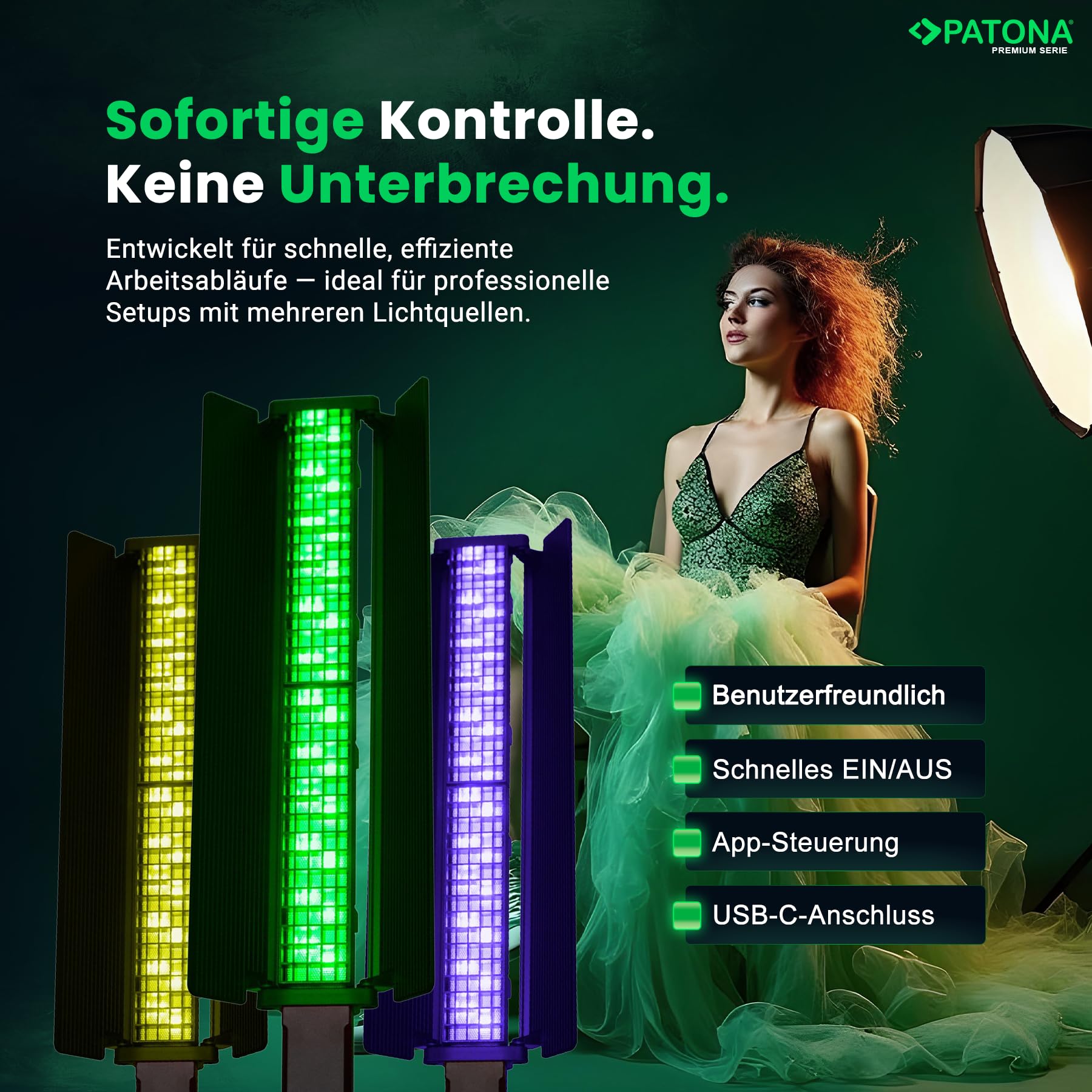 PATONA Premium LED-Stableuchte/Schwertleuchte RGB/Bi-Color | 72 LED's - 1800 Lumen | Farbtemperatur CCT 2500K - 9000K - 24W Power | 24 Fantastische Lichteffekte | APP-Steuerung | Fernbedienung 6