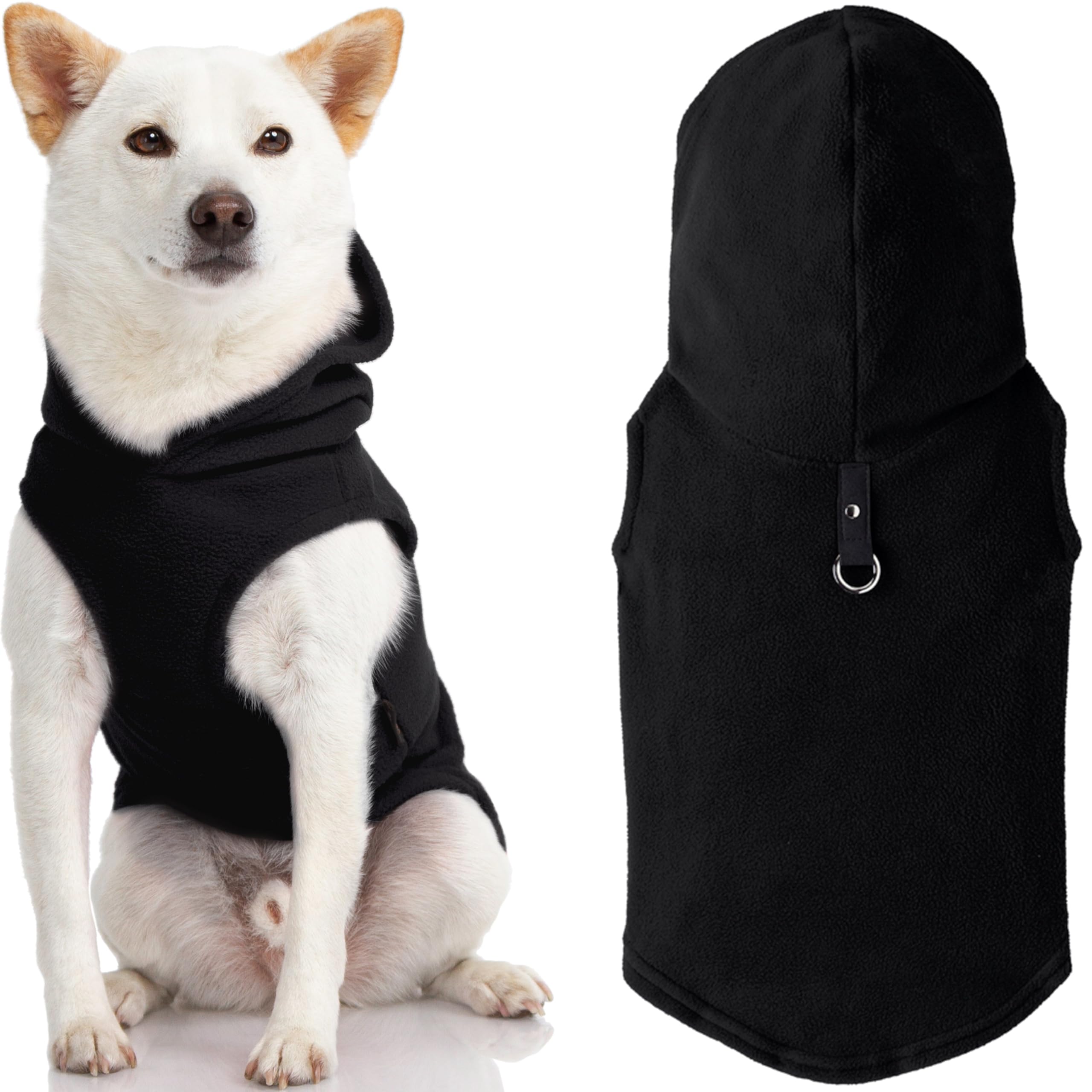 Gooby Every Day Fleece Cold Weather Dog Vest with Hoodie for Small Dogs, Medium, Black