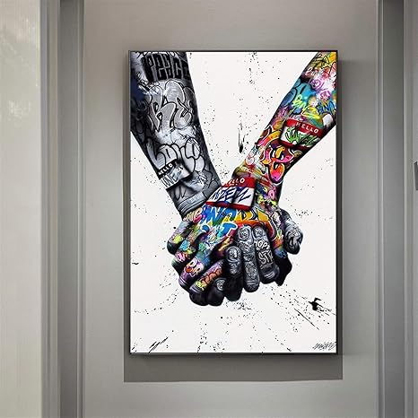 Amazon Com Mxlf Fashion Canvas Painting Lovers Holding Hands Graffiti Art Posters And Prints Abstract Street Art Paintings On The Wall Art Pictures Home Decor Color Lye16 Size Inch No Frame