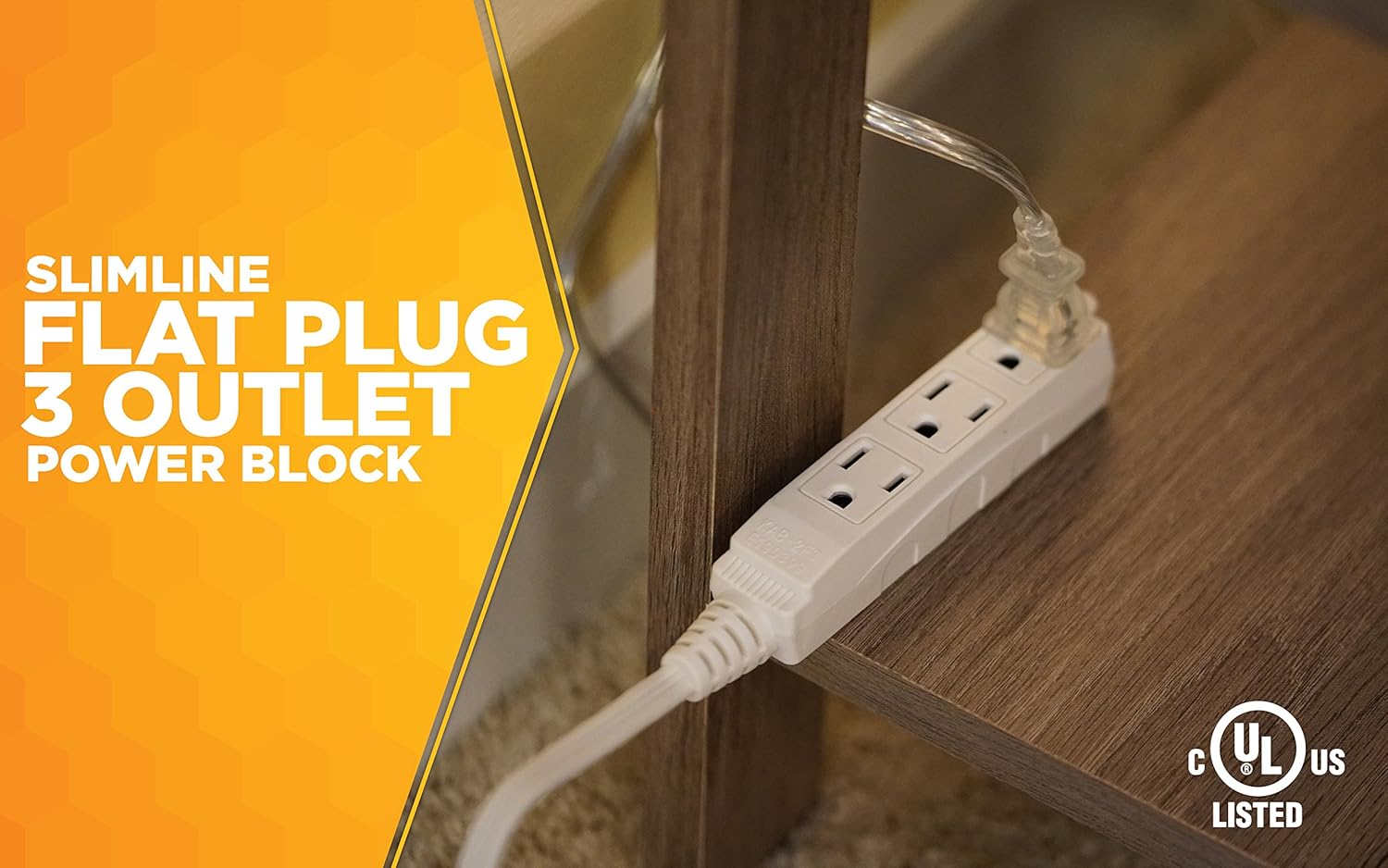 SlimLine 2232 Angled Flat Plug Extension Cord, Space Saving Flat Design, 3 Grounded Outlets, 13-Foot, 13 Amps, 1625 Watts, 125 Volts, UL Listed, I deal For Powering House Hold Appliances, Lamps and Clocks, Neutral White Color - - 