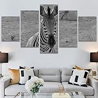 SIGNWIN 5 Panel Canvas Wall Art Animals Black and White Dramatic Duotone Expressionism Grey Modern Artwork for Home Decorations Ready to Hang - 60