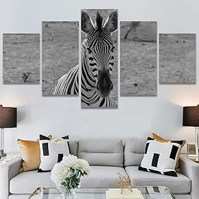 SIGNWIN 5 Panel Canvas Wall Art Animals Black...