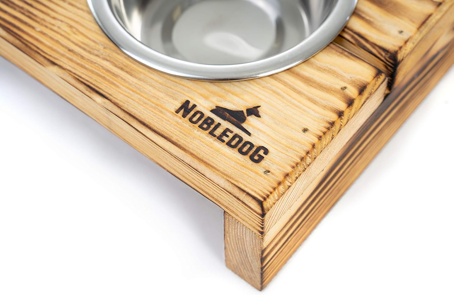 Nobledog Pinewood Double Feeding Station, Stainless Steel Bowls, Food Bowl Holder, Ergonomic, for Dogs, Brown, 2 x 0.3 L - Image 4