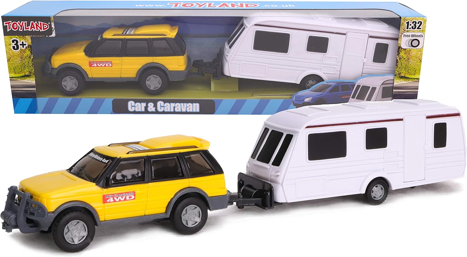 Toyland® Car & Caravan Set Pull Along - 1:32 Scale (Yellow), 35.5 Zentimeter