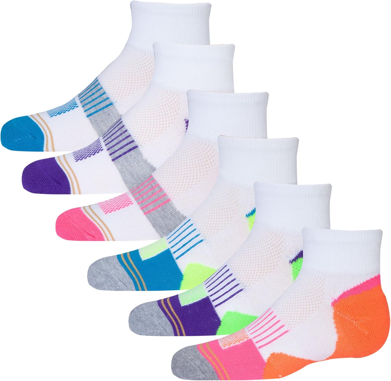 Gold Toe Girls' Big 6 Pack Athletic Colorblock Quarter, Multi, Large: Clothing