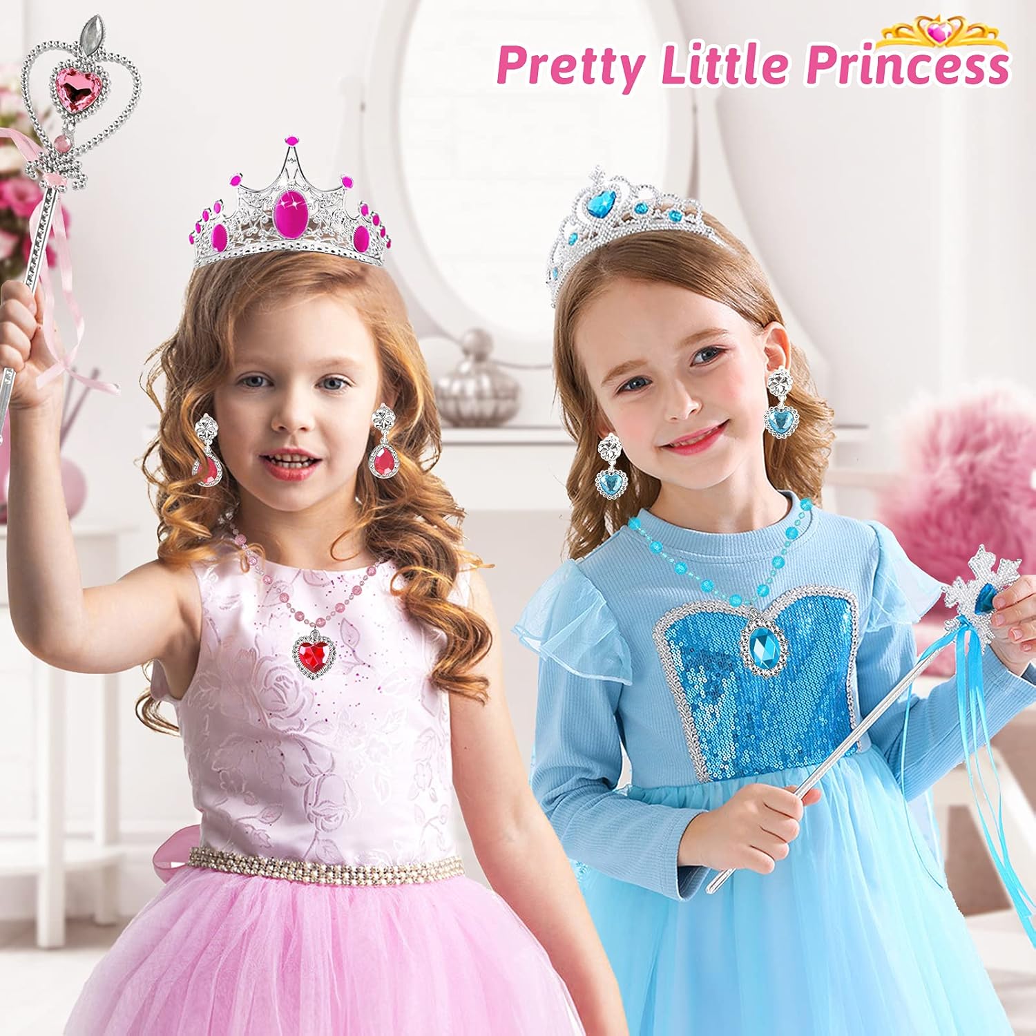 HOMOFY Princess Dress Up Shoes and Jewelry Boutique Princess Role Play 4 Pairs of Play Shoes Tiara and Jewelry Accessories Gift for Girl Aged 3,4,5,6 Years Old: Toys & Games