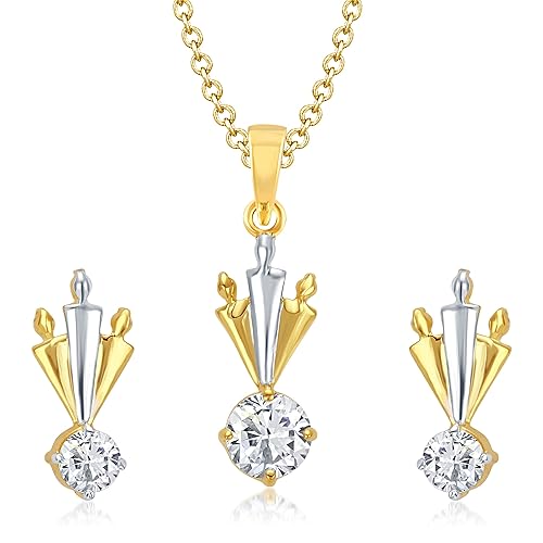 VK Jewels Majestics Drop Gold and Rhodium Plated Solitaire Pendant Set with Earrings for Women - PS1034G [VKPS1034G]