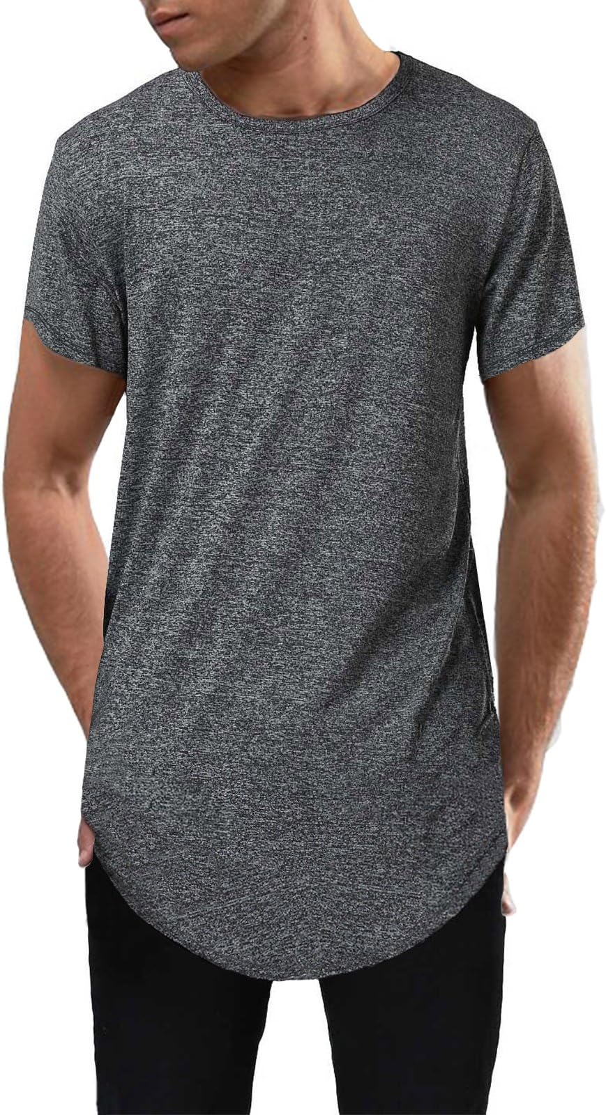 Moomphya Mens Hipster Hip Hop Streetwear Short Sleeve T Shirts Curve Hem Longline T-Shirt