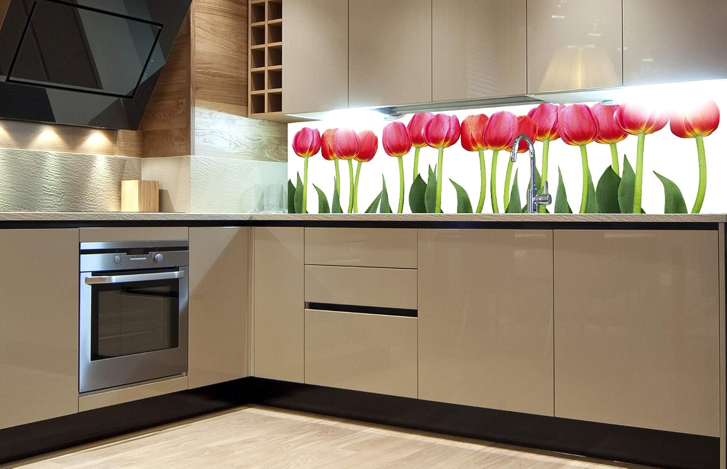 DIMEX LINE Peel and Stick Kitchen Backsplash Sticker Bed of Tulips, Red, 180 x 60 cm