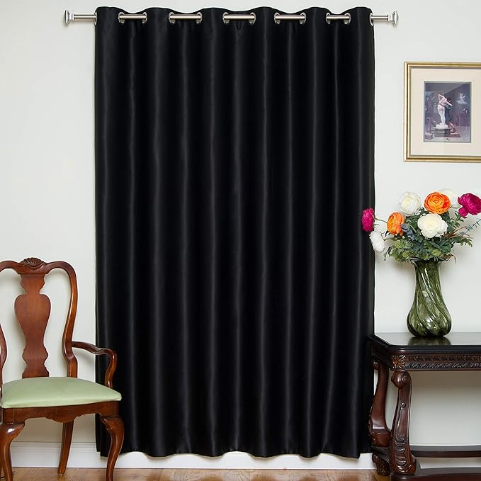 Blackout Curtain Black Wide Width Nickel Grommet Top Thermal Insulated 80 Inch Wide