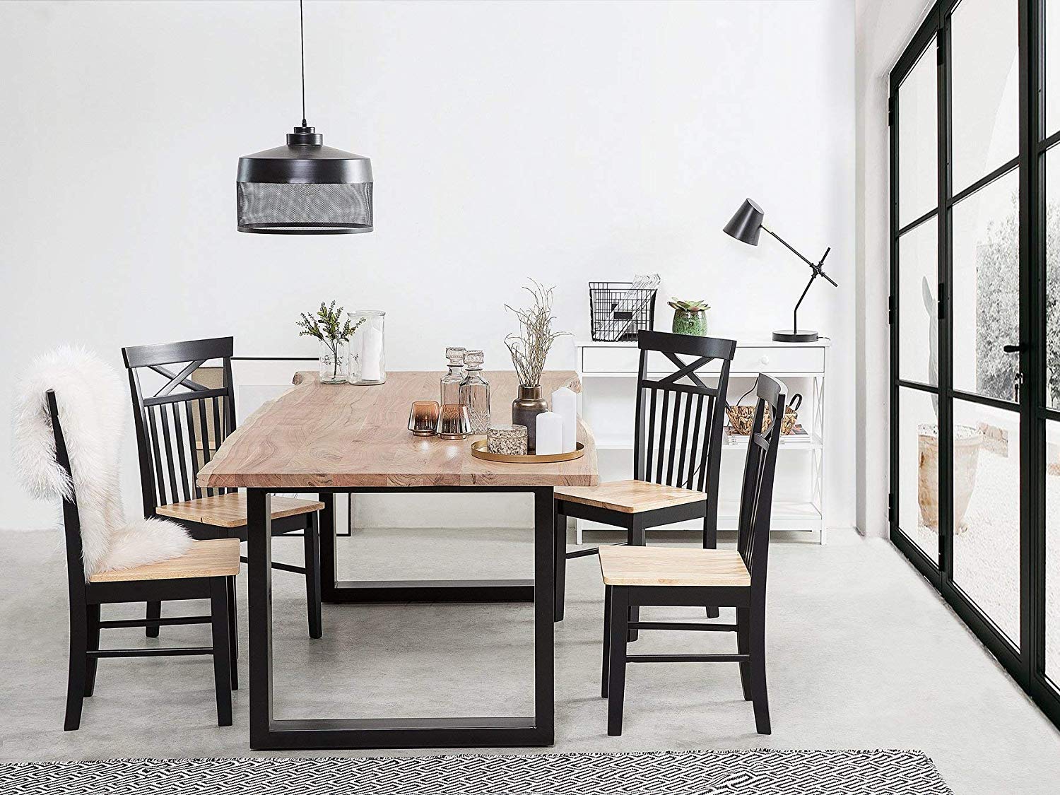 G Fine Furniture Wooden 4 Seater Dining Table With Chair Dinning Room And Kitchen Furniture Acacia Iron Natural Black Amazon In Home Kitchen