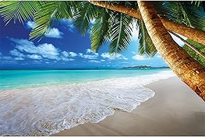 GREAT ART Poster – Palm Beach ? Picture Decoration Caribbean Dream Bay Paradise Island Tropical Coconut Trees Ocean Holiday Blue Sky Image Photo Decor Wall Mural (55x39.4in - 140x100cm)
