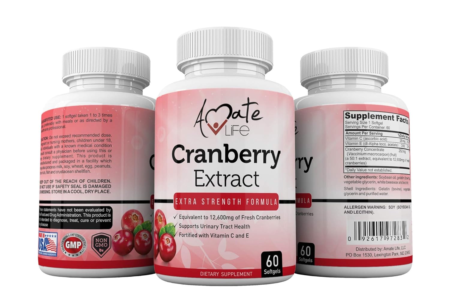 Cranberry Concentrate Pills Supplement Equal to 12600mg of Fresh