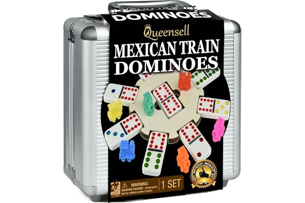 Mexican Train Dominoes Set with Wooden Hub, Domino Tile Board Games - Double 12 Dominos Set for Family Game Night for Adults