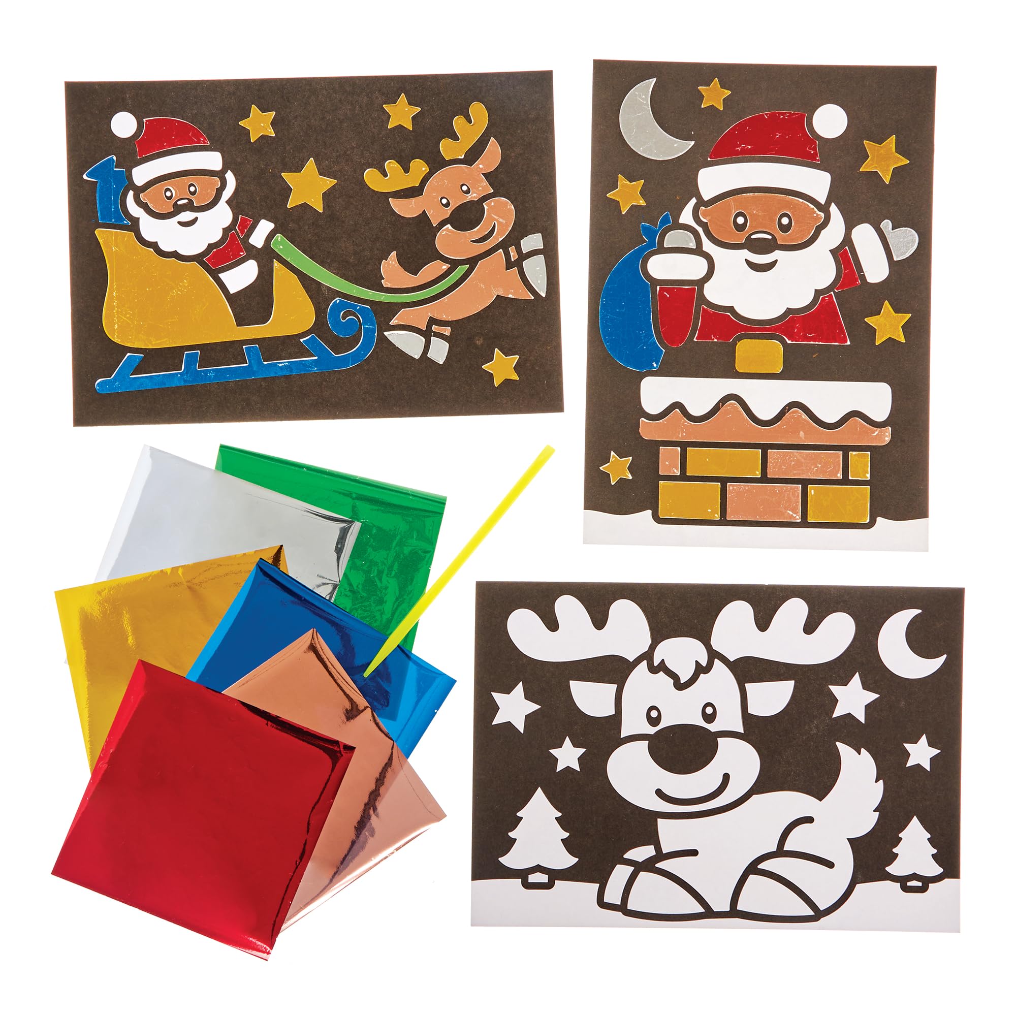 Baker Ross FN314 Christmas Scenes Foil Art Pictures - Pack of 10, Christmas Crafts for Children, Christmas Entertainment for Children