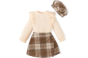 SODLON Toddler Girl Clothes Outfit Shirt Top Plaid Mini Skirt Outfits Set Little Girl Dresses Kids Clothes for Girls 18M-8T