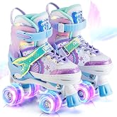 NEMONE Mermaid Adjustable Light up Roller Skates for Girls Boys | 4 Size Purple Blue Roller Skates for Toddlers, Beginner Kids Butterfly Roller Skates Indoor Outdoor