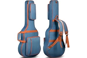 CAHAYA Denim Acoustic Guitar Bag 5 Storage Pockets Deluxe Full Size 8mm Padding Backpack Denim Fabric Breathable Wearable Gig