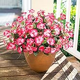 Hibiscus Artificial Flowers Plants for Outdoors Decoration, 6 Bundles Silk Hibiscus Bouquet Tropical Flowers Artificial Realistic UV Resistant Fake Flower for Outside Planter Porch Patio Balcony, Pink