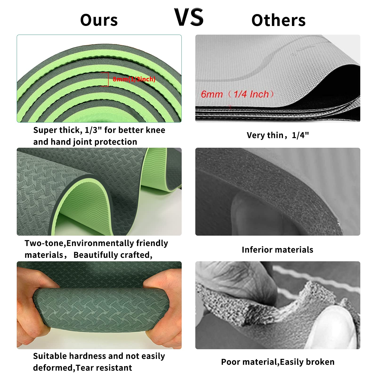 Yoga Mat 1/3 inch QMKGEC Exercise Mats 8mm TPE Non-Slip Extra Thick High-Density Eco Friendly for Yoga Workout Pilates Yoga Mats for Women Men - Image 3