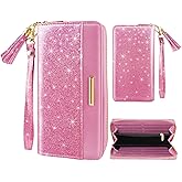 Coco Rossi Women Wallets Multi Card Case Wallet Clutch Wallet Card Holder Organizer Ladies Purse Tassel Wrist strap Purse,Peach Glitter