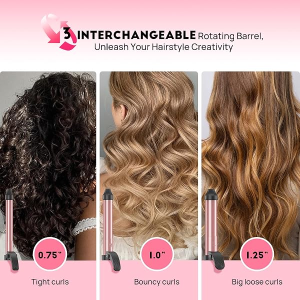 AUTOMATIC CURLING IRON 1 INCH WITH 3-IN-1 INTERCHANGEABLE BARRELS FOR TANGLE-FREE BEACH WAVES CURLS, BEGINNER FRIENDLY ANTI-TANGLE HAIR CURLER, WORLDWIDE DUAL VOLTAGE TRAVEL FOR LONG SHORT HAIR PINK