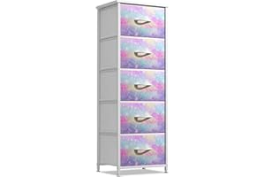 Sorbus Kids Dresser with 5 Drawers - Storage Chest Organizer Nightstand - Steel Frame, Wood Top, Tie-Dye Fabric Bins for Clothes - Wide Furniture for Bedroom, Hallway, Nursery, Closet, & Apartment