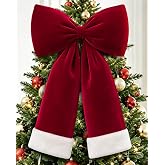 JoycuFF 9.8 x 17.8 Inch Red Velvet Bows for Christmas Tree Topper Bow Decor | 1 Pack Christmas Decorations Christmas Bows Red Velvet Christmas Tree Topper Decor for Indoor and Outdoor
