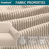 Granbest 3 Seater Sofa Cover Beige High Stretch Non Slip Jacquard Spandex view 4