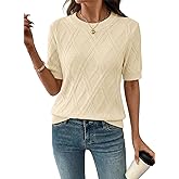 SHEWIN Womens Tops Crewneck Short Sleeve Sweater Cable Knit Business Casual Tops Spring Outfits for Women 2026