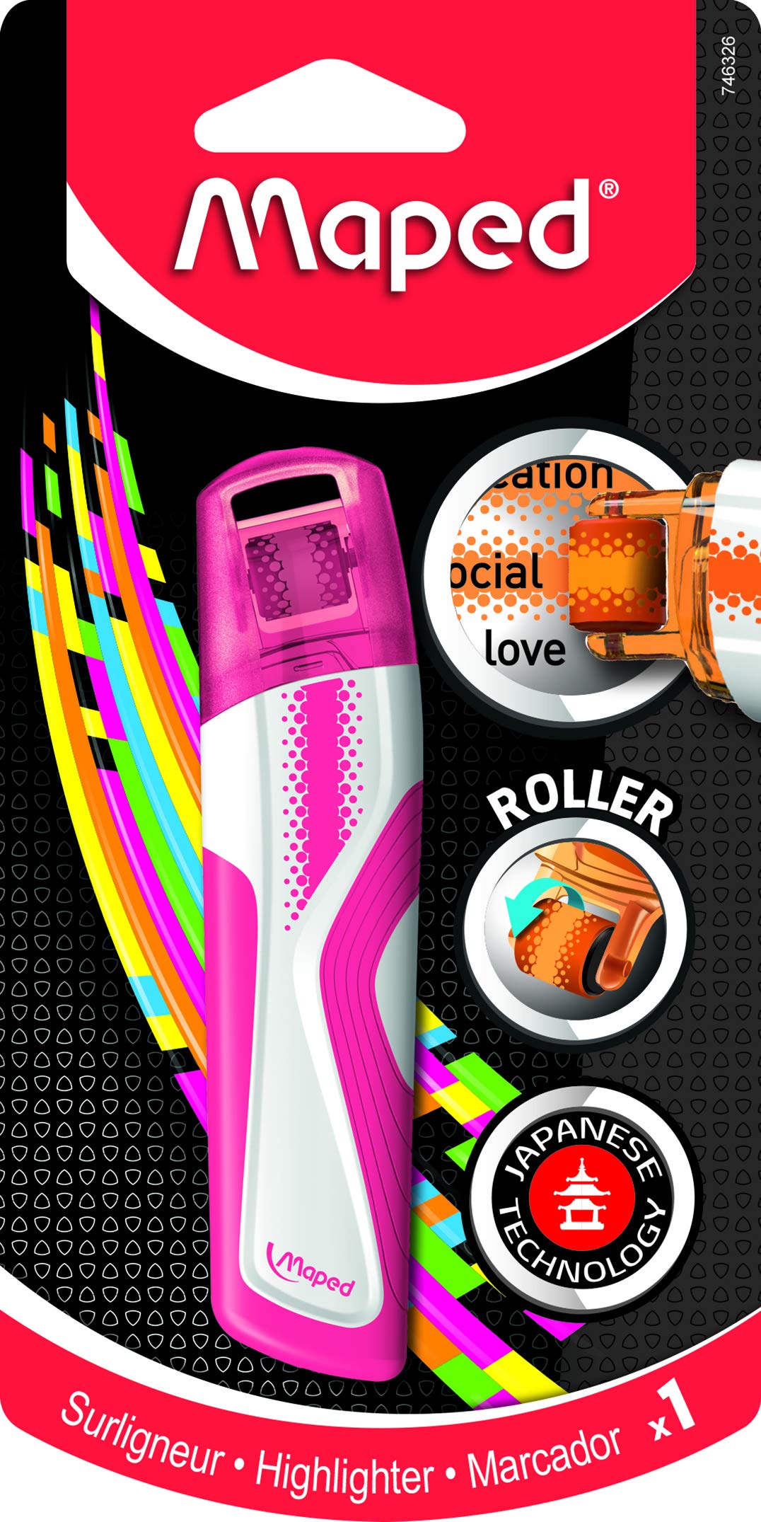 Maped Fluorescent Roller Highlighter Pen - Pink, 746326