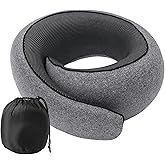 Memory Foam Travel Neck Pillow for Airplane, Ergonomic U-Shape 360° Neck Support for Sleeping & Neck Pain Relief, Breathable Cotton Cover, Adjustable Fit (Gray)