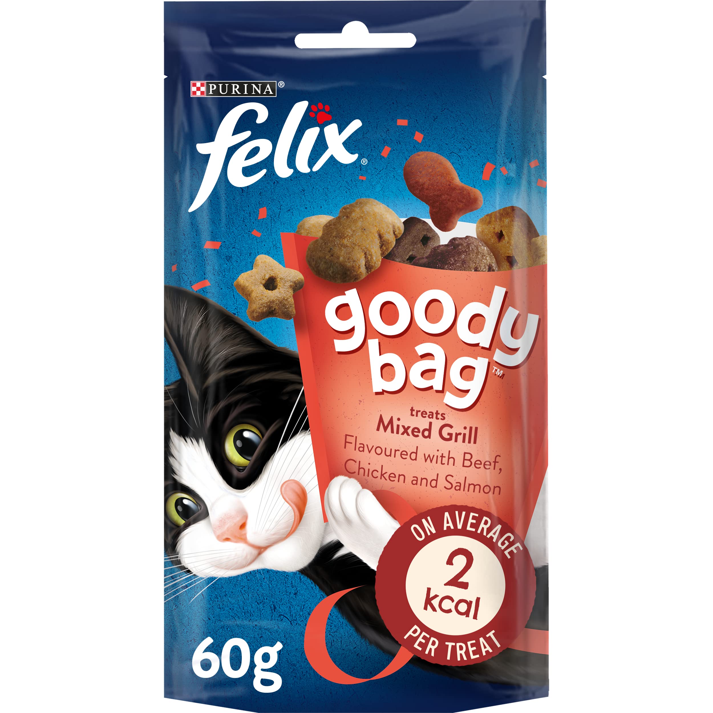 FELIX Goody Bag Mixed Grill Beef, Chicken and Salmon Cat Treats 60g (Pack of 8)