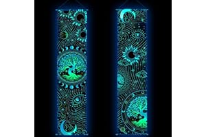 Tiamon 2 Pieces Black Light Art Wall Decor Trippy Blacklight Tapestry UV Reactive Tapestry Poster Banner Aesthetic Room Hanging Backdrop for Hippie Bedroom Home Decoration(Tree of Life)