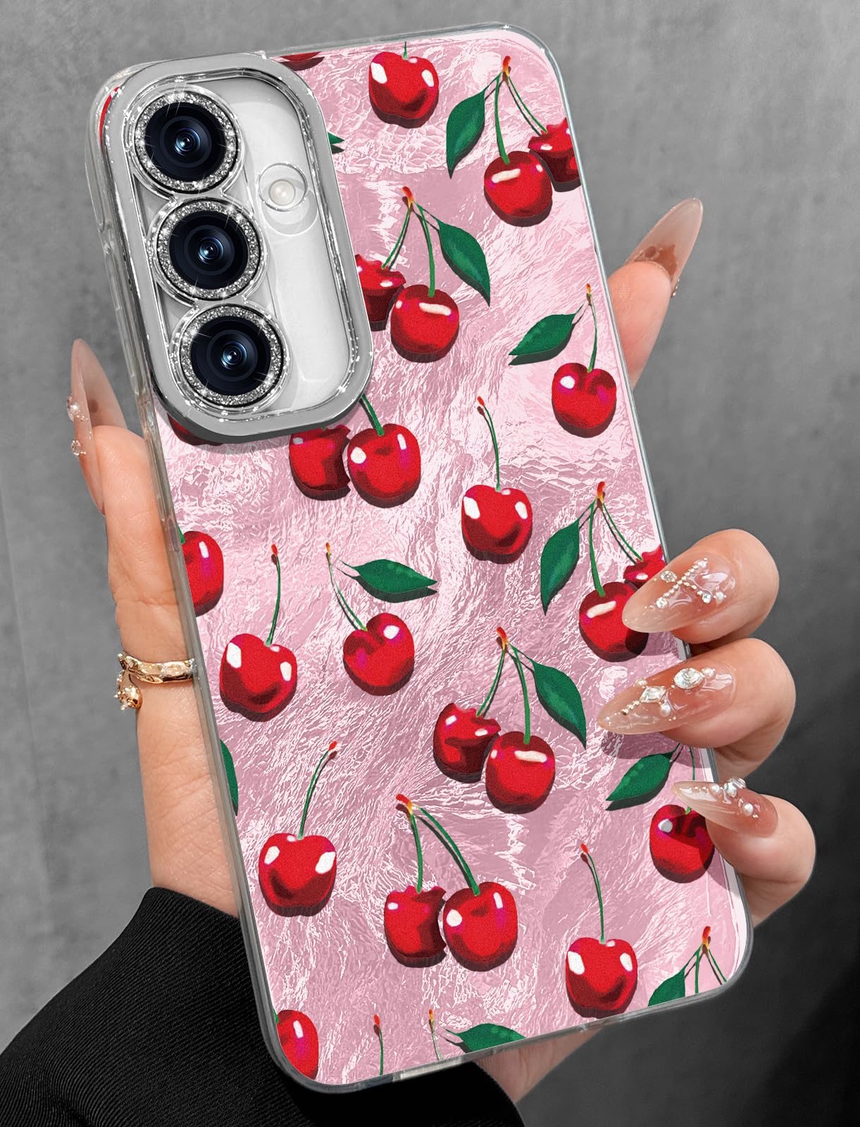 Photo 1 of Toycamp Compatible with Samsung Galaxy S24 Plus Case - Cute Glitter PK Cherry S24 Plus Phone Case with Bling Camera Lens Protector Laser Holo Galaxy S24 Plus Cover for Women Girly