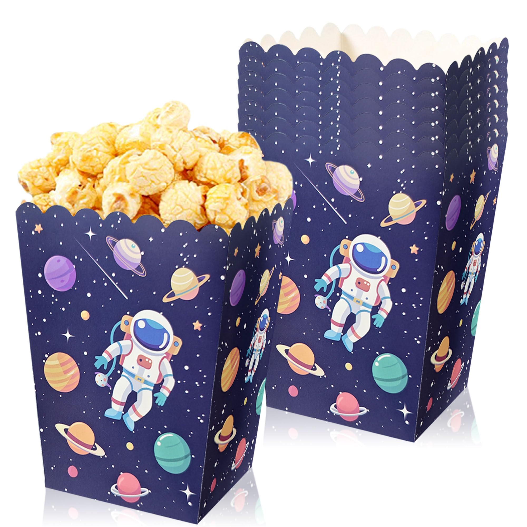 10 PCS Outer Space Rocket Popcorn Boxes Treat Bags Candy Goodie Bags for Baby Shower Birthday Party Favors