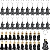 Cunno 20 Sets Cheer Keychain Bulk Cheer Gifts for Team Acrylic Megaphone Keychains with Tassel Cheerleader Cheerleading Gift(Glittery Black, Black)