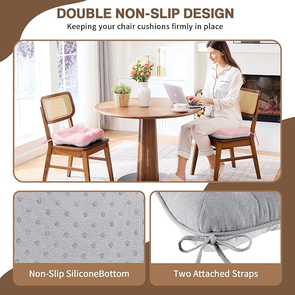 BETU CHAIR CUSHIONS FOR DINING CHAIRS SET OF 4,3.5″ THICK KITCHEN TABLE CHAIR PADS WITH TIES,NON SLIP BACKING AND COVERS, SEAT CUSHION FOR DINING ROOM,BAR,PATIO CHAIRS,15.5″X15.5″X3.5″,LIGHT GREY