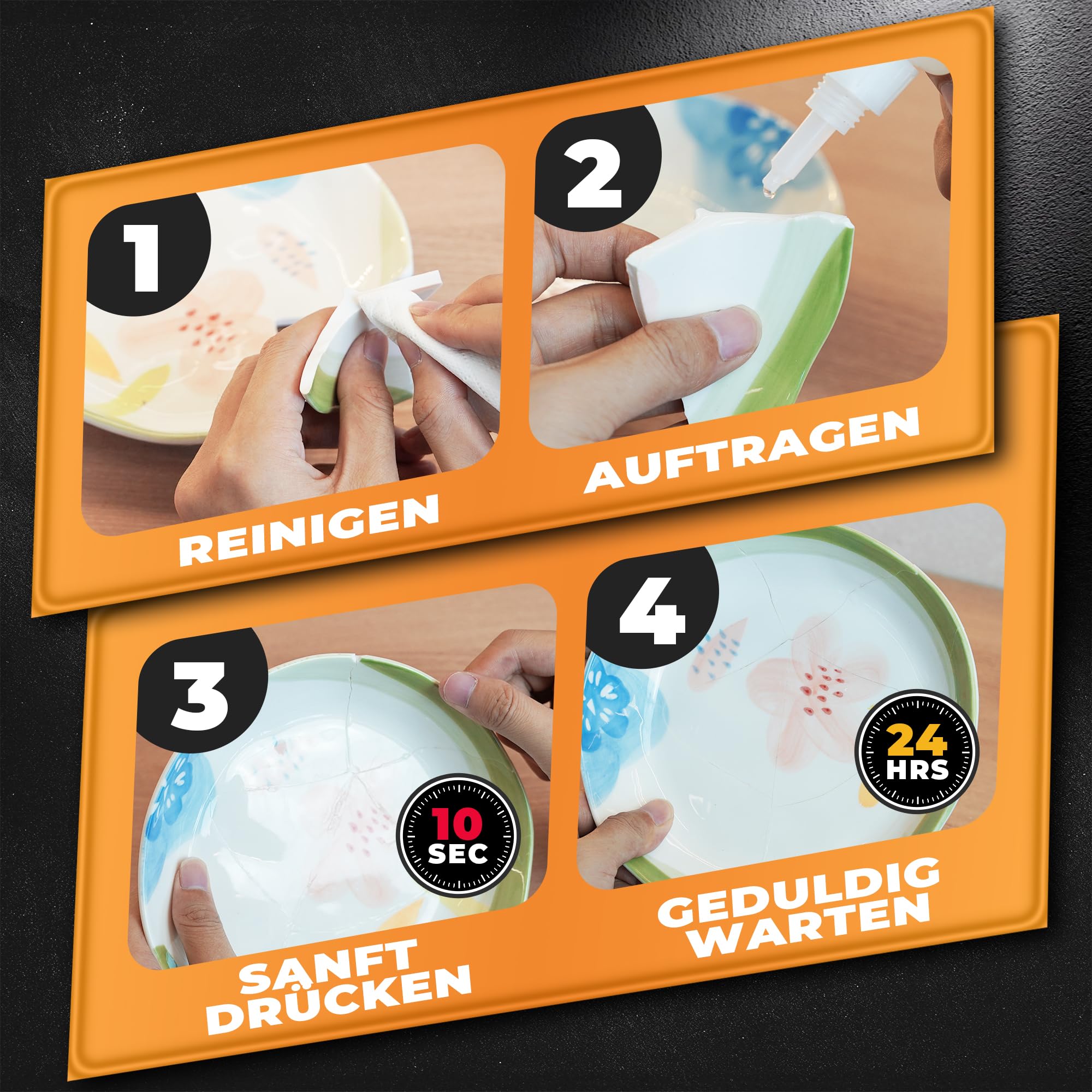 Sekundenkleber extra stark für Keramik und Porzellan 50g, Wasserfester und hitzebeständiger Porzellankleber, Keramikkleber mit Anti-Verstopfungskappe, Cyanacrylat(CA) Sekundenkleber für Keramik 7