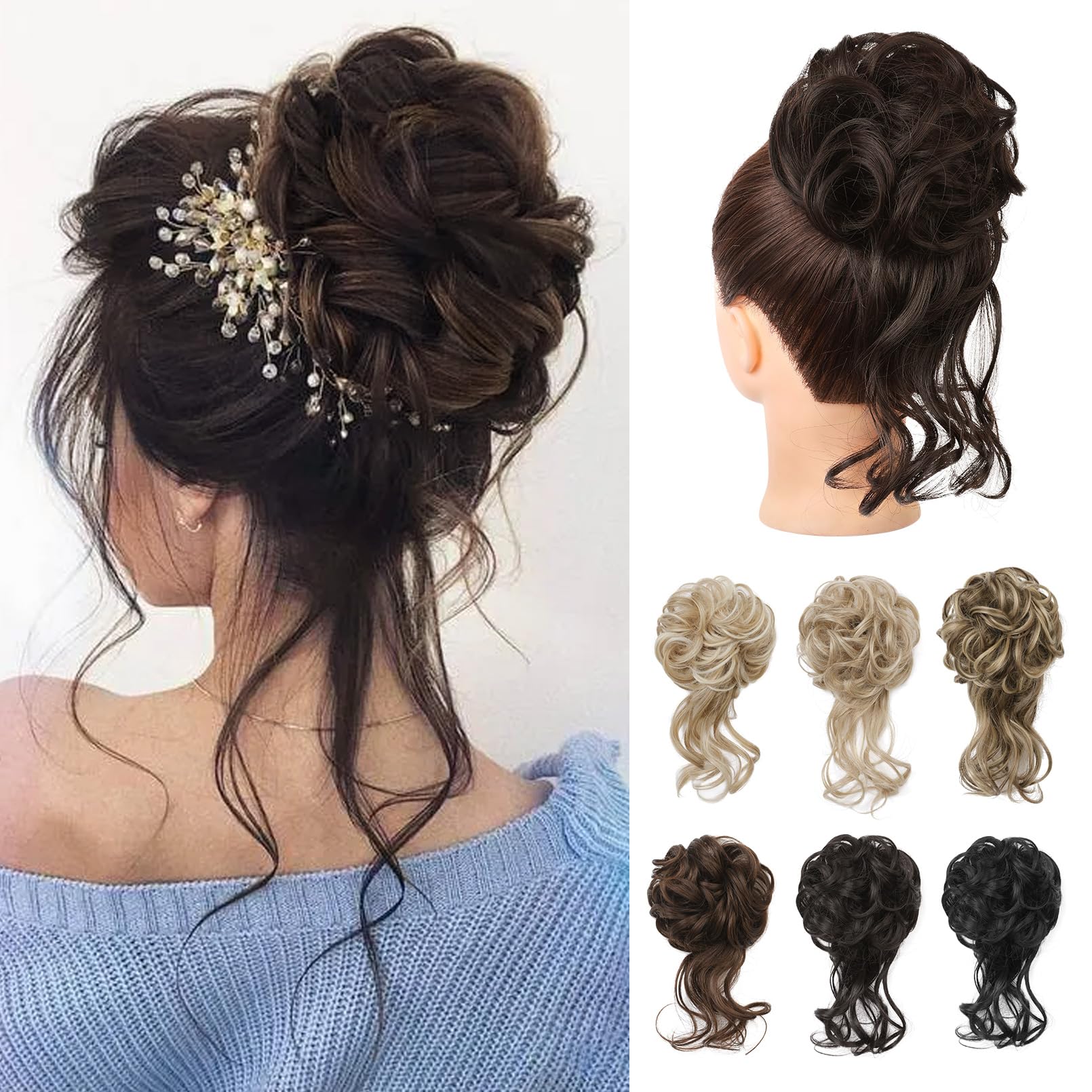 REECHO Messy Bun Hair Piece, Tousled Updo Elastic Hair Bun Hair Piece for Women Synthetic Messy Hair Bun Donut Accessories Scrunchies - Light Chocolate Brown