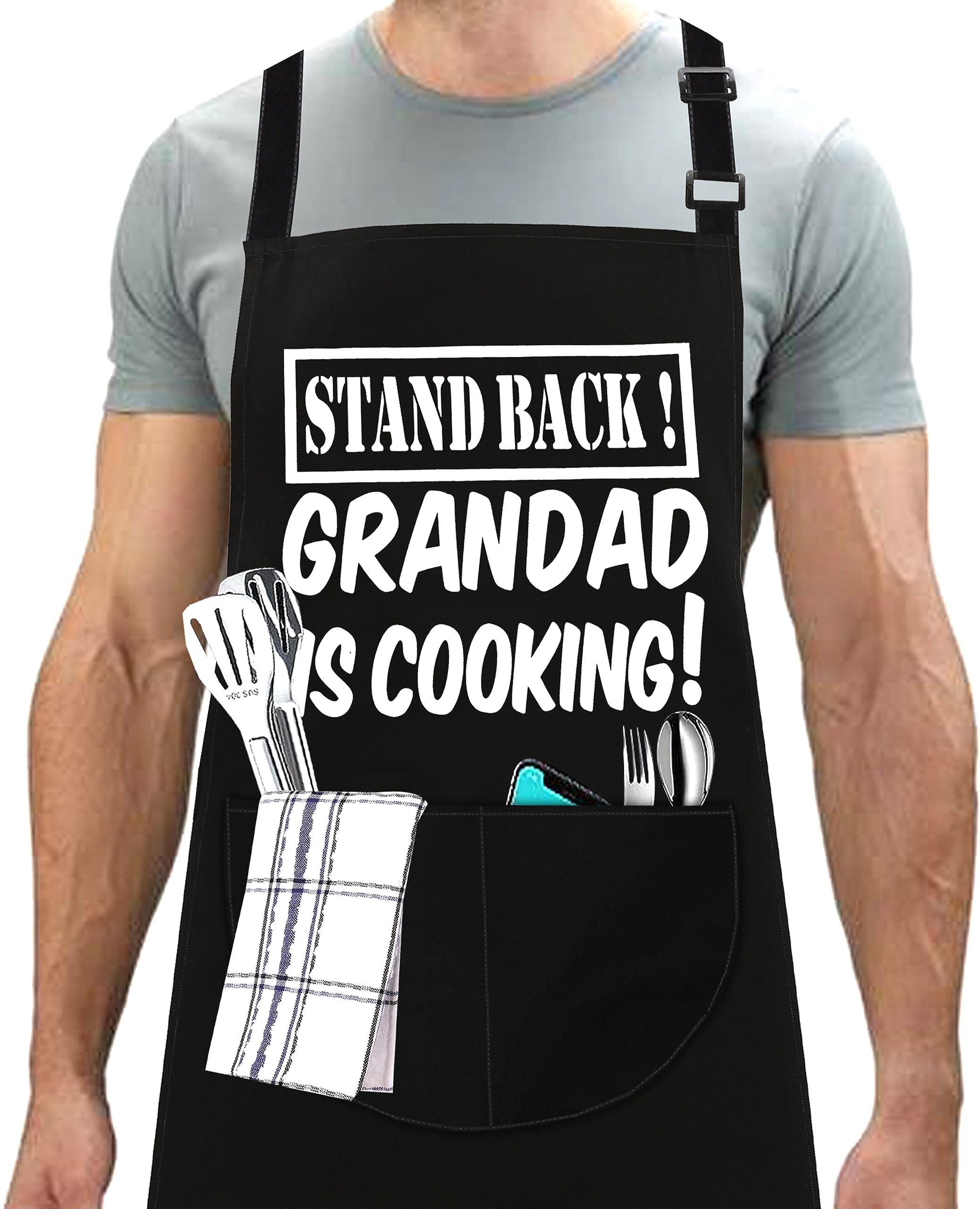 LINEN CLOSET® Adjustable Bbq Aprons for Men Women Funny Rude Chef Aprons Christmas Grilling Gifts for Dad Son Father Husband with 2 Pockets-Grandad Apron