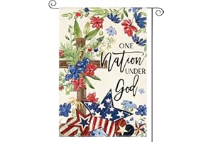 AVOIN colorlife Memorial Day Patriotic 4th of July Garden Flag 12x18 Inch Double Sided Outside, Flowers Cross Yard Outdoor Decoration