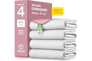 IMPROVIA® Washable Underpads, Heavy Absorbency Reusable Incontinence Pads for Kids, Adults, Elderly, and Pets - Waterproof Protection (White & Pink, 34"x36" (Pack of 4))