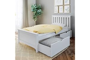 Max & Lily Twin Bed, Bed Frame with Headboard For Kids with Storage Drawers, Slatted, White