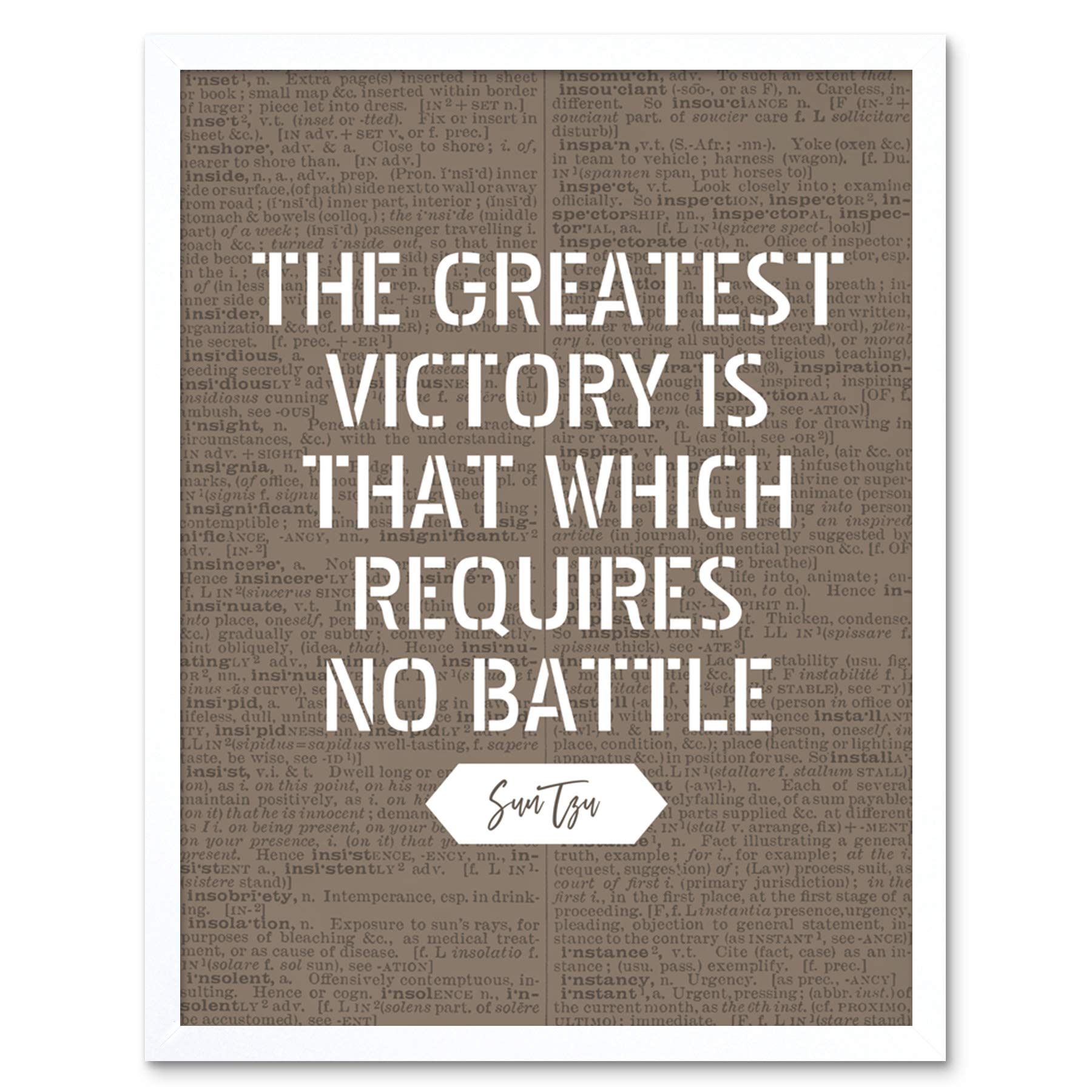 Artery8 Dictionary Inspiring Quote Sun Tzu Greatest Victory No Battle Art Print Framed Poster Wall Decor 12x16 inch — image 1